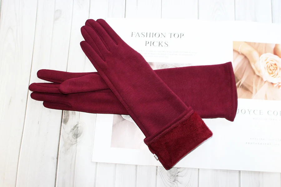 Long Gloves Women's Knitted Cotton Elastic Sun Protection Fashion Simple Brushed Lining Autumn and Winter Warm Sleeves