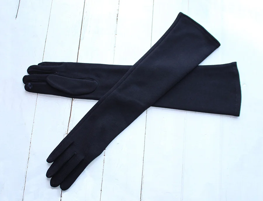 Long Gloves Women's Knitted Cotton Elastic Sun Protection Fashion Simple Brushed Lining Autumn and Winter Warm Sleeves