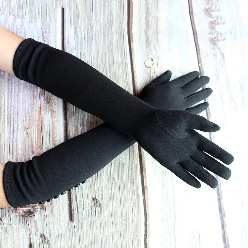 Long Gloves Women's Knitted Cotton Elastic Sun Protection Fashion Simple Brushed Lining Autumn and Winter Warm Sleeves