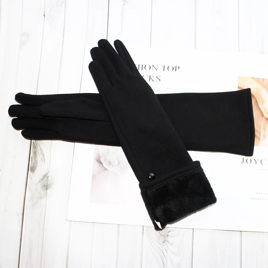 Long Gloves Women's Knitted Cotton Elastic Sun Protection Fashion Simple Brushed Lining Autumn and Winter Warm Sleeves