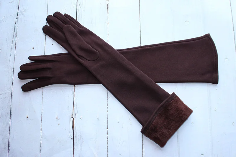 Long Gloves Women's Knitted Cotton Elastic Sun Protection Fashion Simple Brushed Lining Autumn and Winter Warm Sleeves