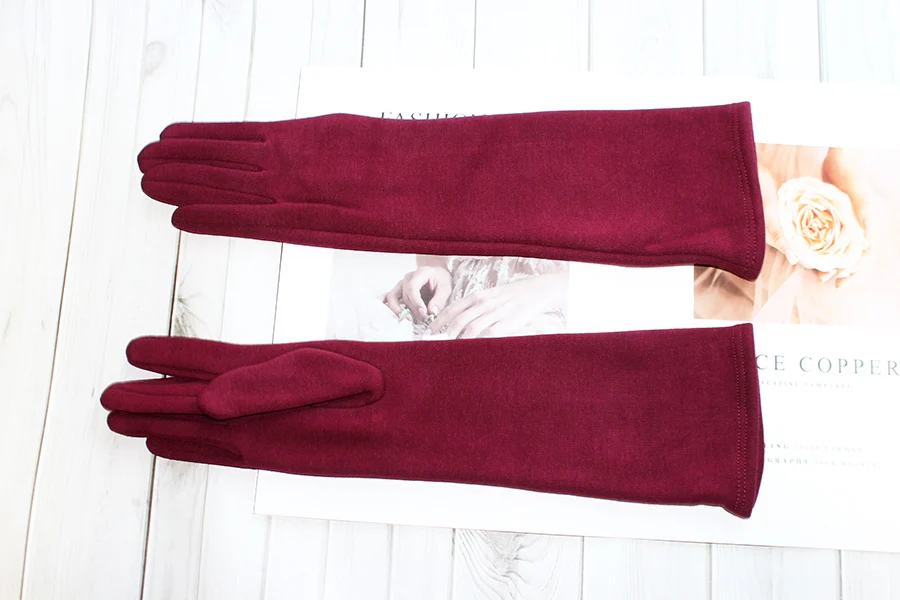 Long Gloves Women's Knitted Cotton Elastic Sun Protection Fashion Simple Brushed Lining Autumn and Winter Warm Sleeves