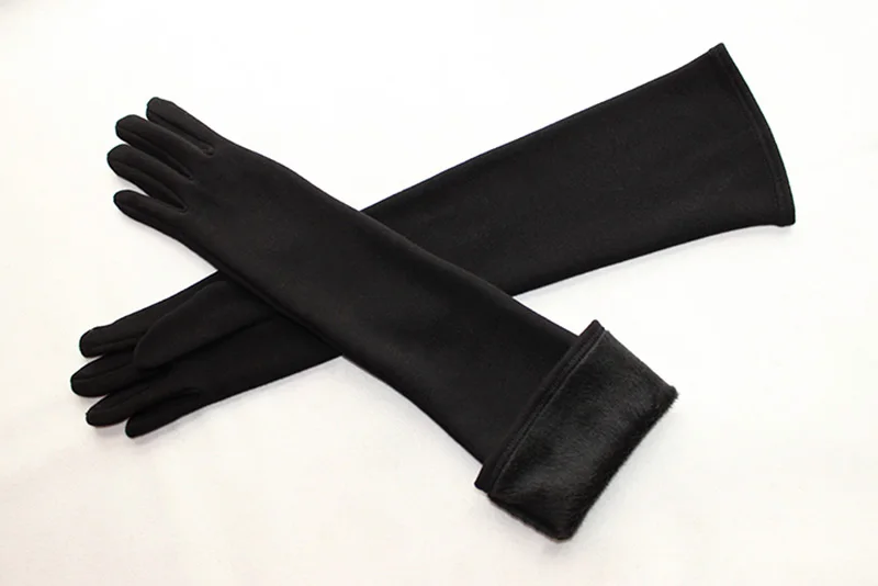 Long Gloves Women's Knitted Cotton Elastic Sun Protection Fashion Simple Brushed Lining Autumn and Winter Warm Sleeves