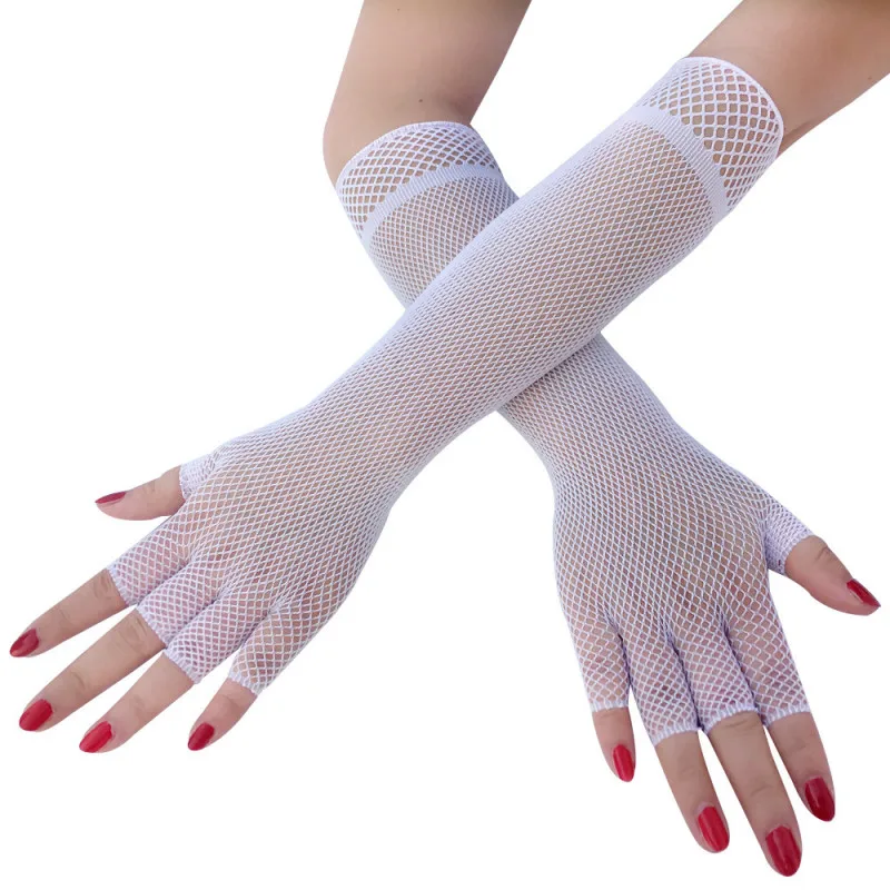 Women Retro Style Satin Half Finger Gloves Masquerade Cosplay Sexy Mesh Fishnet Fashion Personality Solid Stage Performance