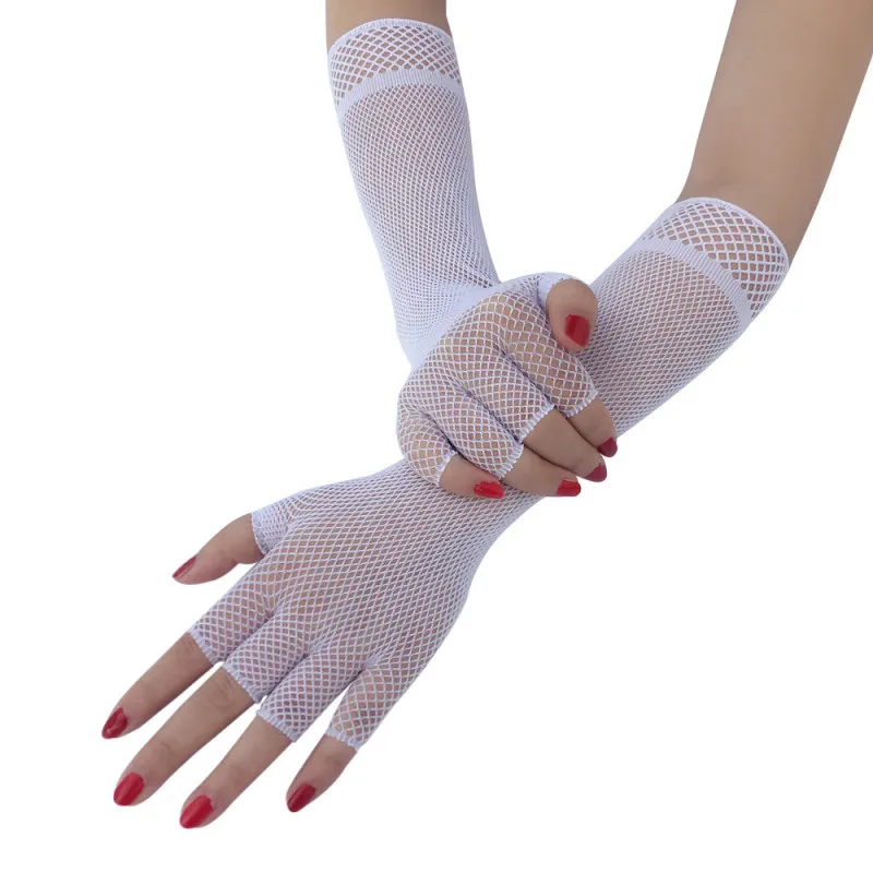 Women Retro Style Satin Half Finger Gloves Masquerade Cosplay Sexy Mesh Fishnet Fashion Personality Solid Stage Performance