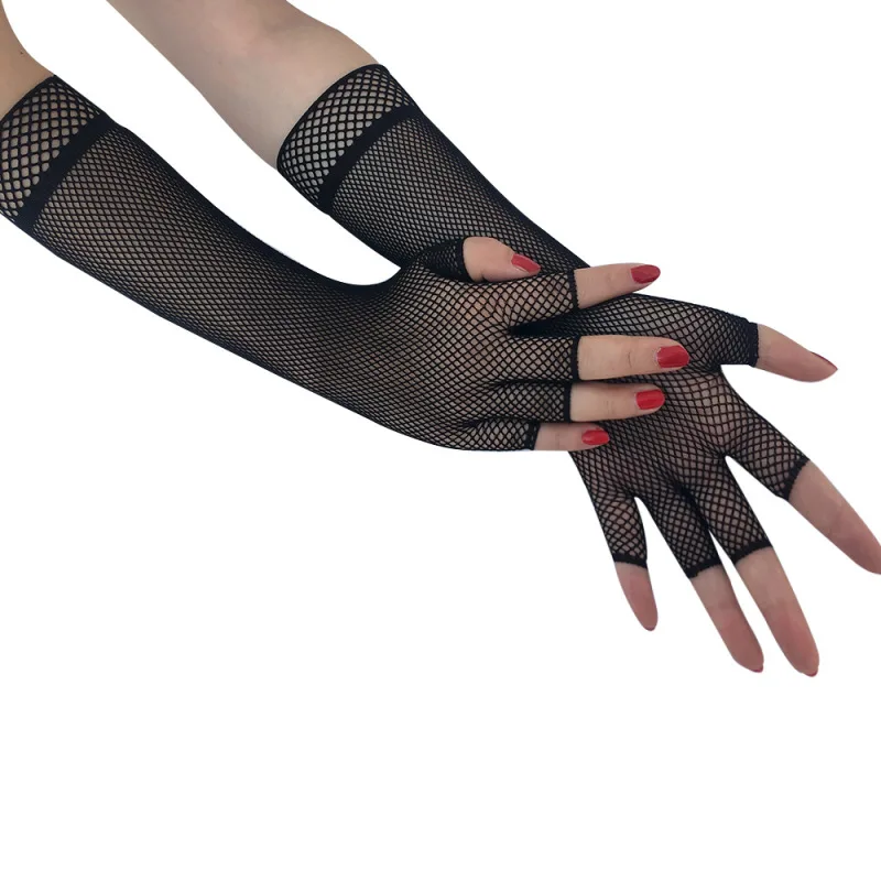 Women Retro Style Satin Half Finger Gloves Masquerade Cosplay Sexy Mesh Fishnet Fashion Personality Solid Stage Performance