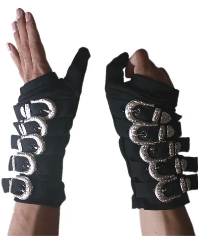 Retro Michael Jackson bandage Black Metal Black Buckle Alloy Fashion Punk Club Gloves