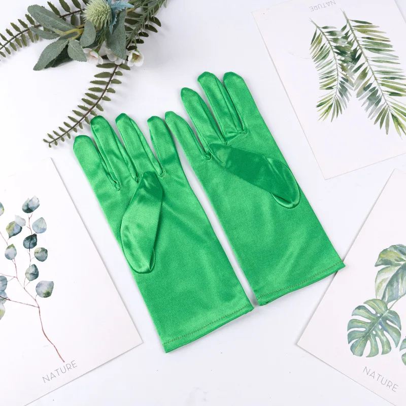 Satin Short Gloves for Women Elegant Temperament Princess Wedding Bridal Multicolor Gloves Stage Performance Dinner Accessories