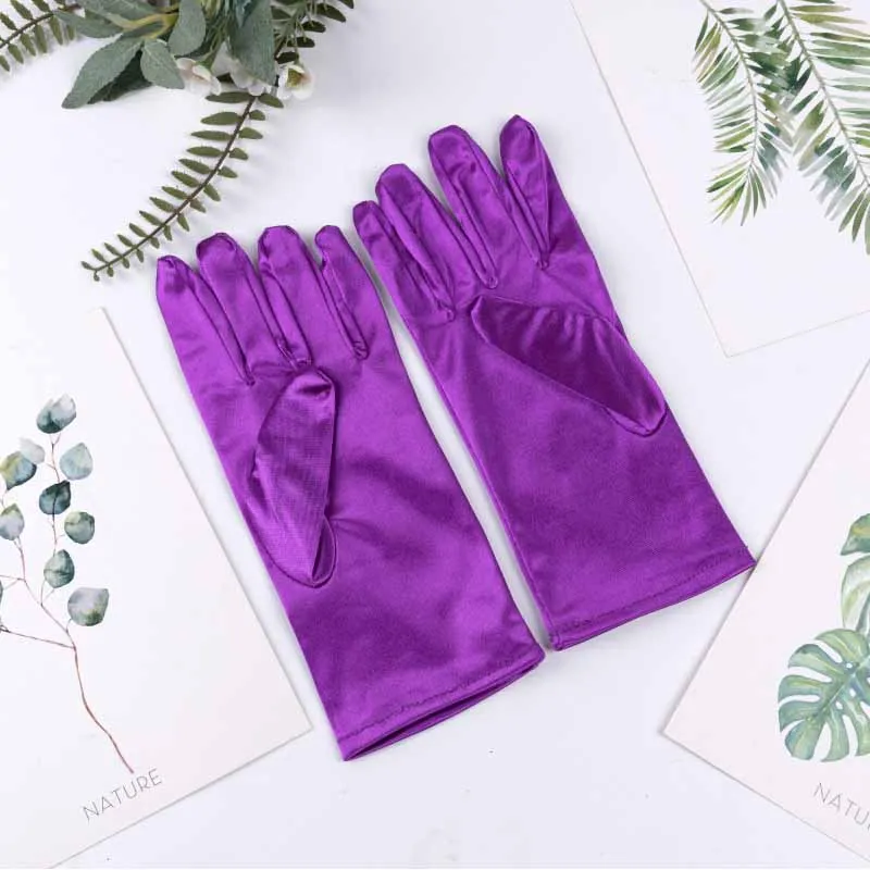 Satin Short Gloves for Women Elegant Temperament Princess Wedding Bridal Multicolor Gloves Stage Performance Dinner Accessories