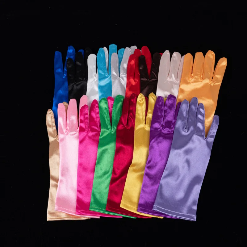 Satin Short Gloves for Women Elegant Temperament Princess Wedding Bridal Multicolor Gloves Stage Performance Dinner Accessories