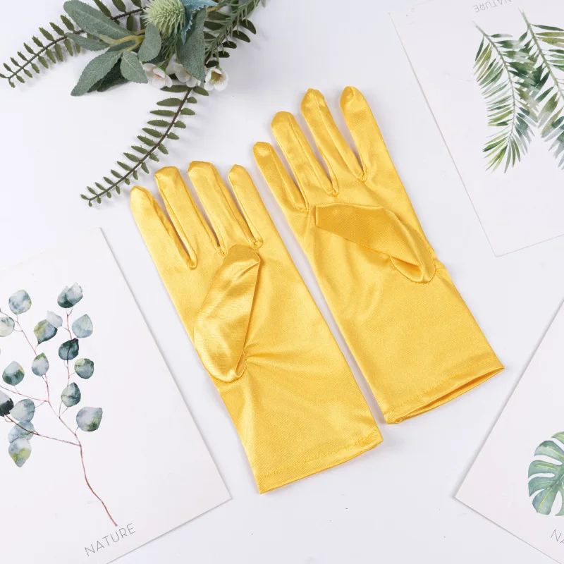 Satin Short Gloves for Women Elegant Temperament Princess Wedding Bridal Multicolor Gloves Stage Performance Dinner Accessories