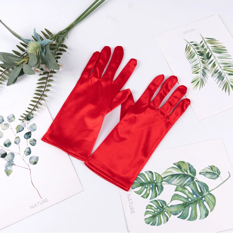 Satin Short Gloves for Women Elegant Temperament Princess Wedding Bridal Multicolor Gloves Stage Performance Dinner Accessories