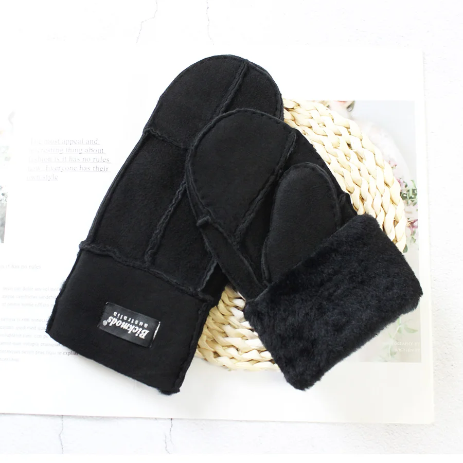 Winter Warm Men's Genuine Leather Sheepskin Fur Mittens Ladies Thickened Motorcycle Riding Scrub Unisex Black Brown Gloves