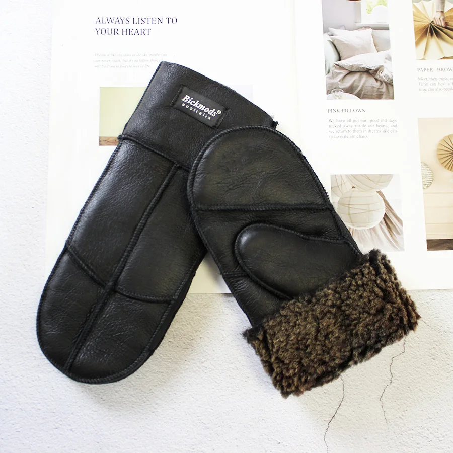 Winter Warm Men's Genuine Leather Sheepskin Fur Mittens Ladies Thickened Motorcycle Riding Scrub Unisex Black Brown Gloves