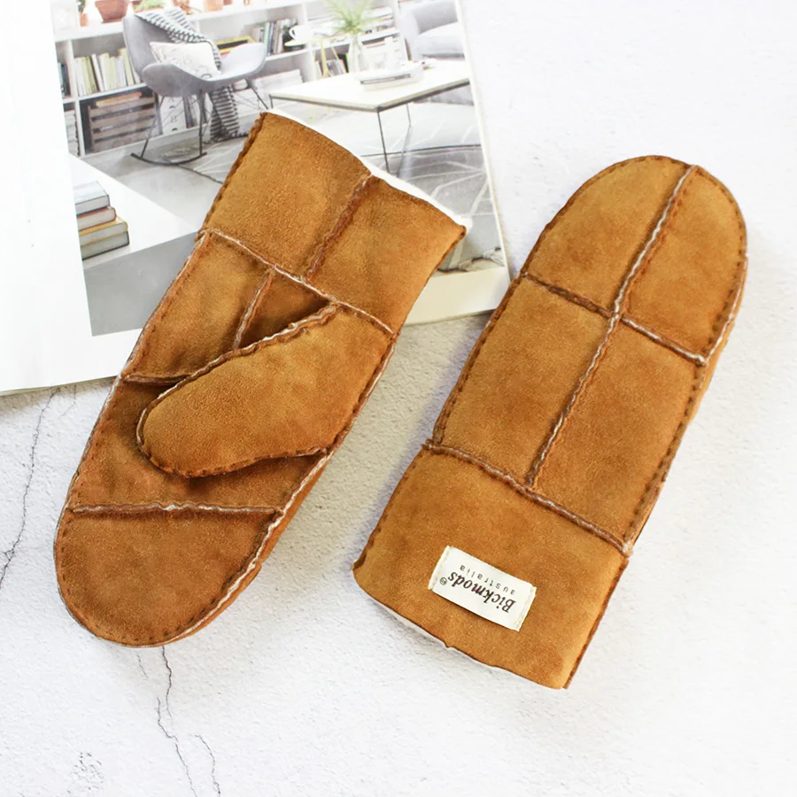 Winter Warm Men's Genuine Leather Sheepskin Fur Mittens Ladies Thickened Motorcycle Riding Scrub Unisex Black Brown Gloves