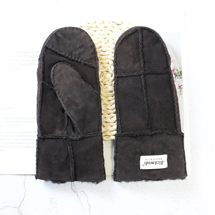 Winter Warm Men's Genuine Leather Sheepskin Fur Mittens Ladies Thickened Motorcycle Riding Scrub Unisex Black Brown Gloves
