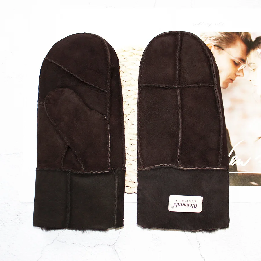Winter Warm Men's Genuine Leather Sheepskin Fur Mittens Ladies Thickened Motorcycle Riding Scrub Unisex Black Brown Gloves