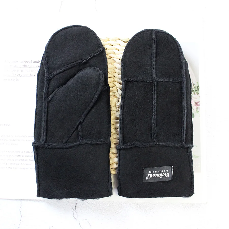 Winter Warm Men's Genuine Leather Sheepskin Fur Mittens Ladies Thickened Motorcycle Riding Scrub Unisex Black Brown Gloves