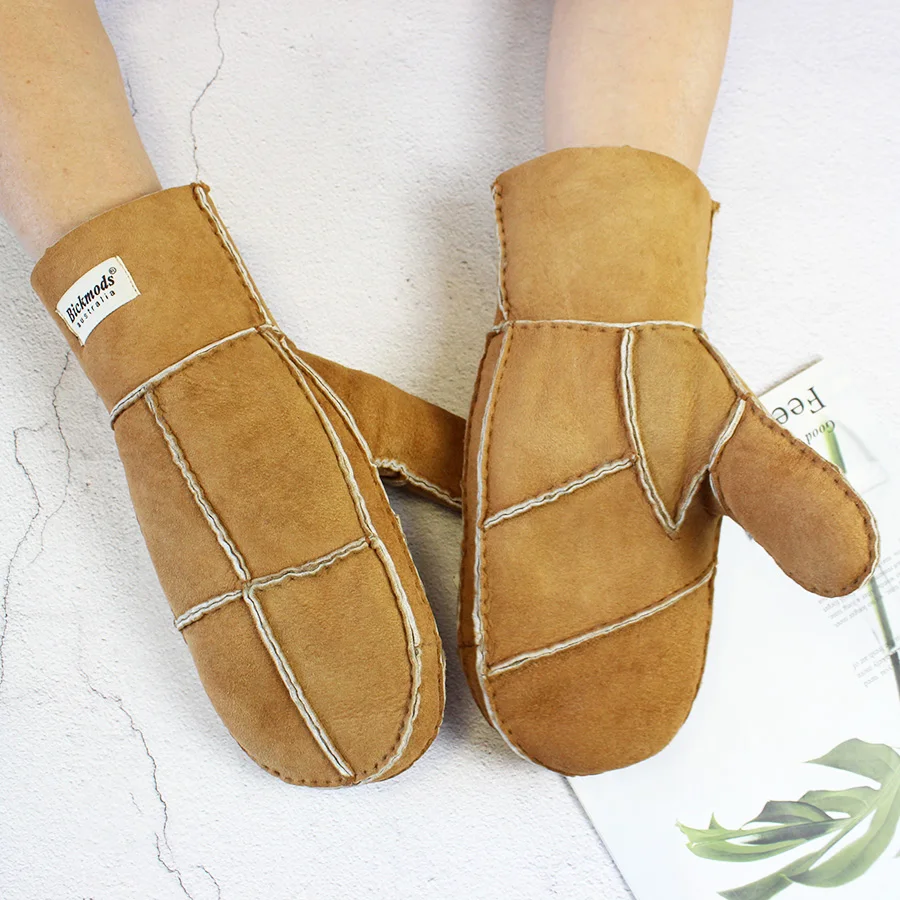Winter Warm Men's Genuine Leather Sheepskin Fur Mittens Ladies Thickened Motorcycle Riding Scrub Unisex Black Brown Gloves