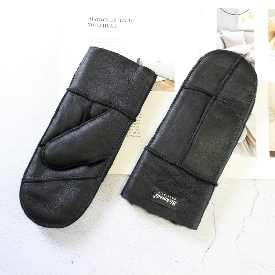 Winter Warm Men's Genuine Leather Sheepskin Fur Mittens Ladies Thickened Motorcycle Riding Scrub Unisex Black Brown Gloves
