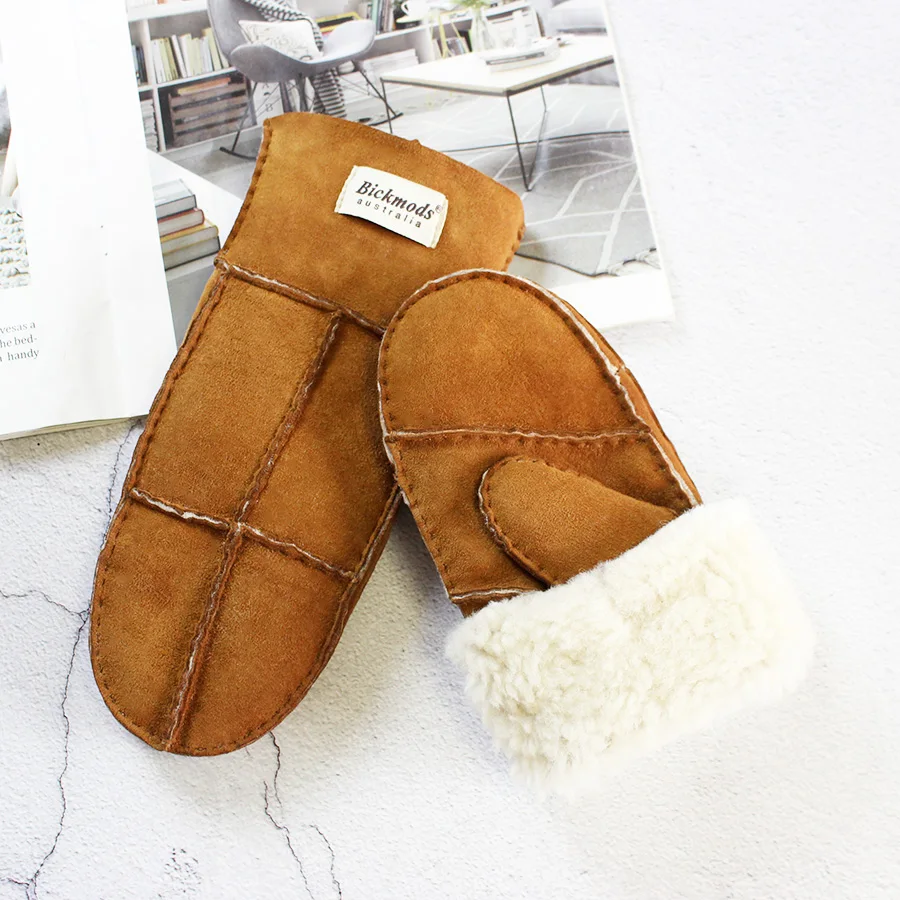 Winter Warm Men's Genuine Leather Sheepskin Fur Mittens Ladies Thickened Motorcycle Riding Scrub Unisex Black Brown Gloves