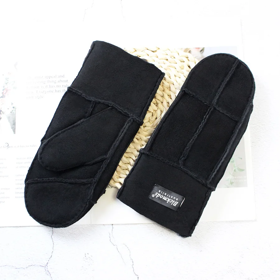Winter Warm Men's Genuine Leather Sheepskin Fur Mittens Ladies Thickened Motorcycle Riding Scrub Unisex Black Brown Gloves