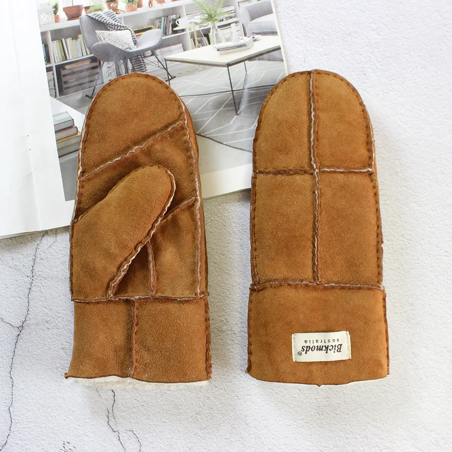 Winter Warm Men's Genuine Leather Sheepskin Fur Mittens Ladies Thickened Motorcycle Riding Scrub Unisex Black Brown Gloves