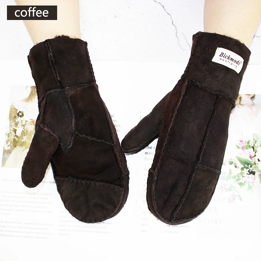 Winter Warm Men's Genuine Leather Sheepskin Fur Mittens Ladies Thickened Motorcycle Riding Scrub Unisex Black Brown Gloves