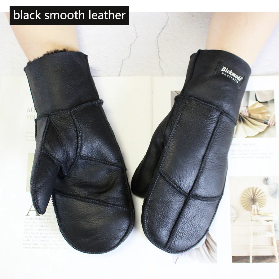 Winter Warm Men's Genuine Leather Sheepskin Fur Mittens Ladies Thickened Motorcycle Riding Scrub Unisex Black Brown Gloves