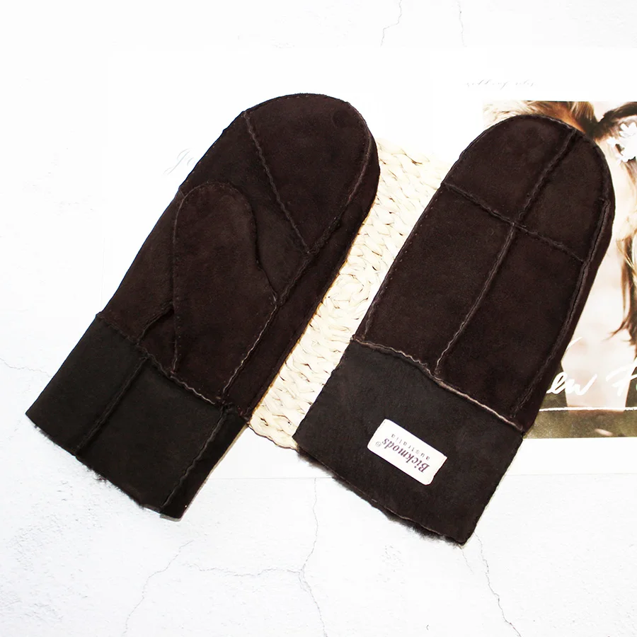 Winter Warm Men's Genuine Leather Sheepskin Fur Mittens Ladies Thickened Motorcycle Riding Scrub Unisex Black Brown Gloves