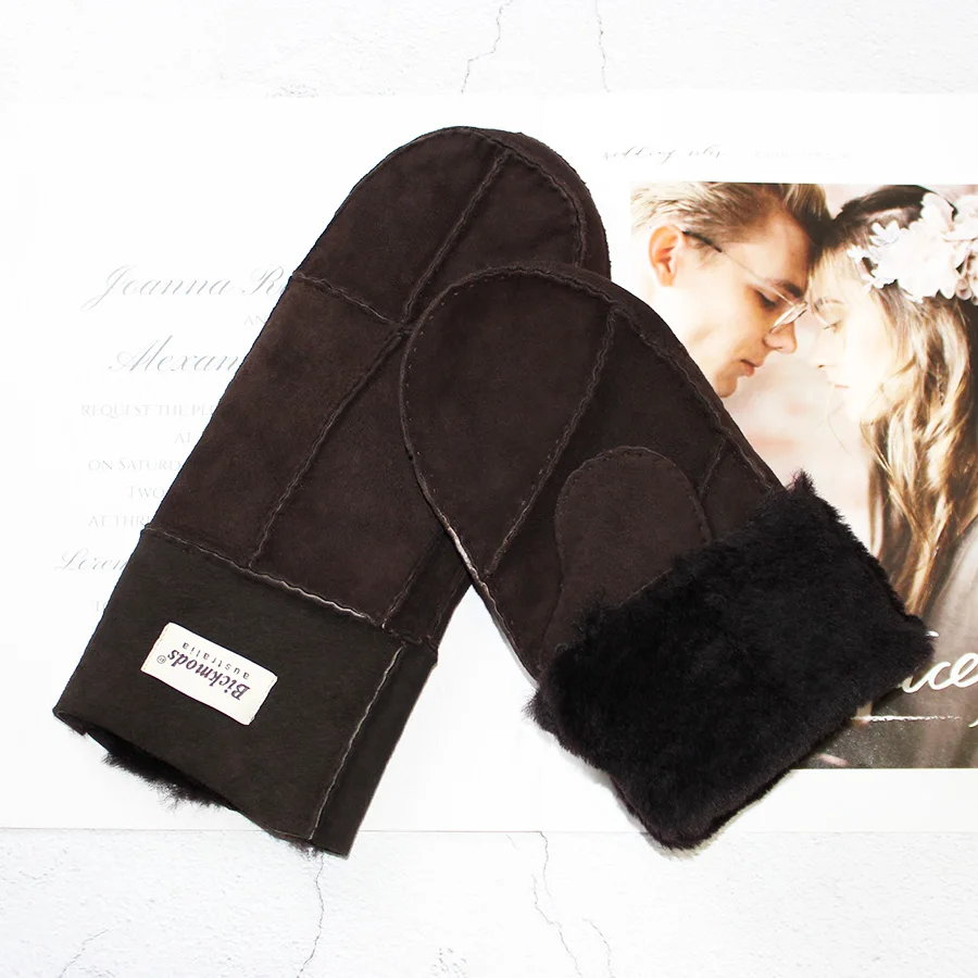 Winter Warm Men's Genuine Leather Sheepskin Fur Mittens Ladies Thickened Motorcycle Riding Scrub Unisex Black Brown Gloves