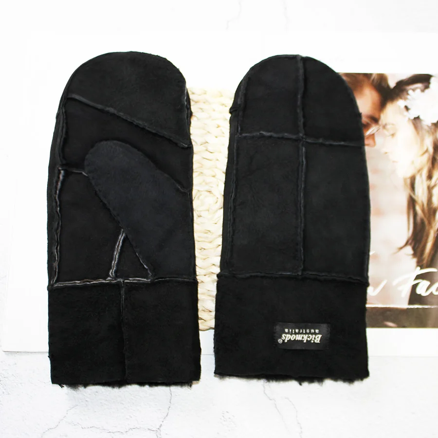 Winter Warm Men's Genuine Leather Sheepskin Fur Mittens Ladies Thickened Motorcycle Riding Scrub Unisex Black Brown Gloves