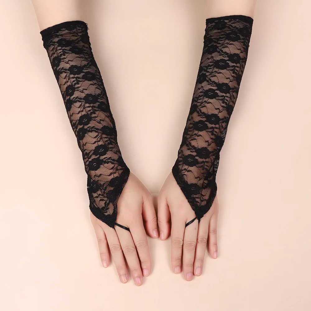 Bridal Wedding Dress Hook Finger Bright Diamond Lace Gloves Long Hook Finger Fashion Sexy Gloves