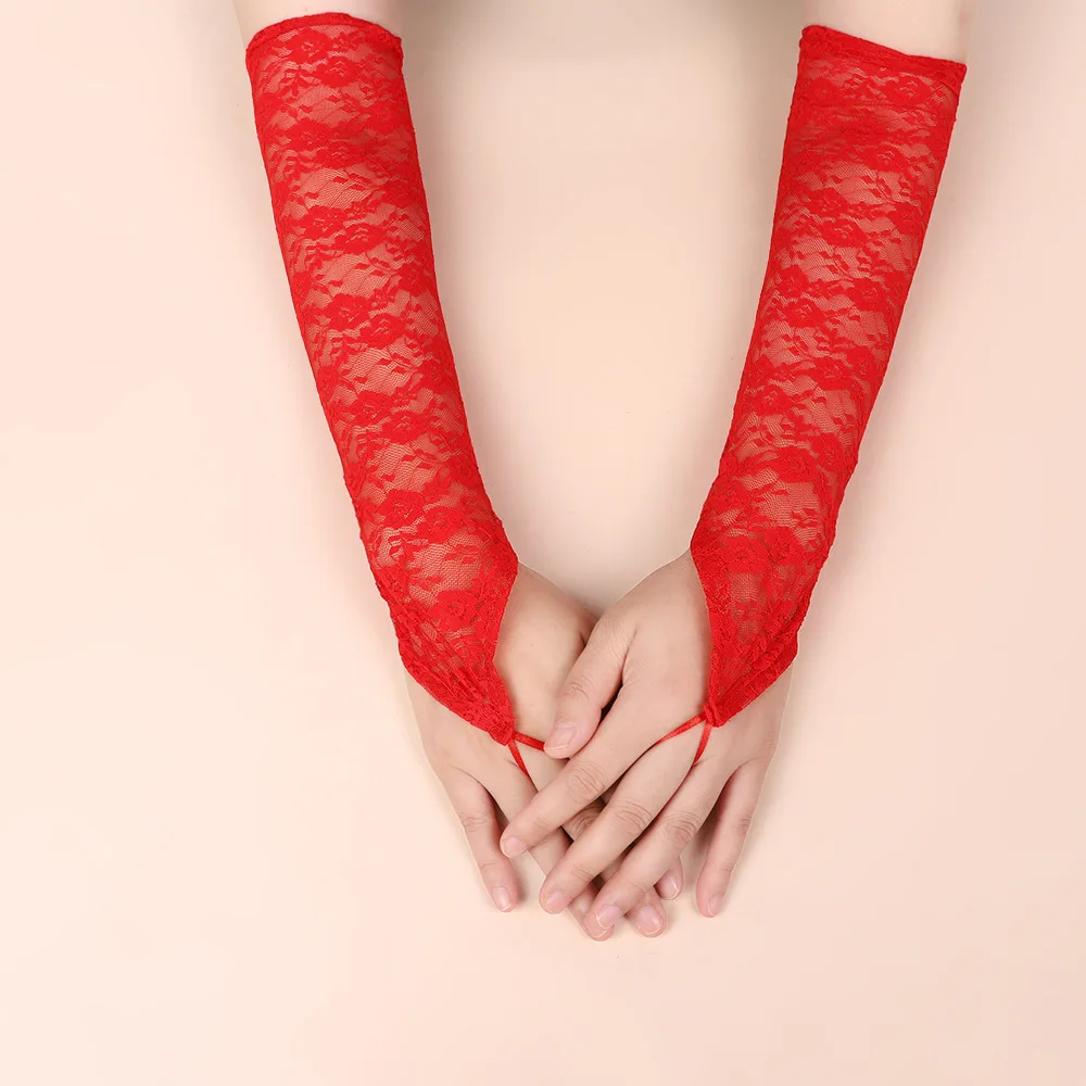 Bridal Wedding Dress Hook Finger Bright Diamond Lace Gloves Long Hook Finger Fashion Sexy Gloves