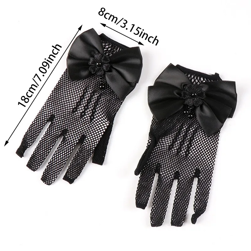 Kids Party Lace Pearl Fishnet Gloves Communion Flower Girl Party Gloves Children's Glove High Elasticity Mesh Bow Gloves