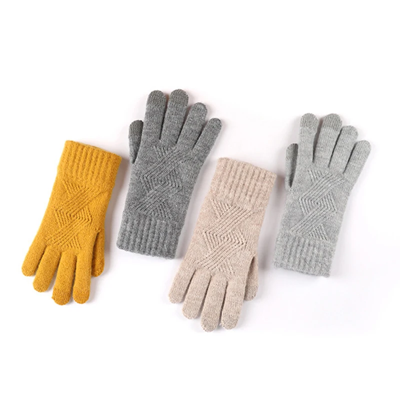 Winter Women Keep Warm Touch Screen Plus Cashmere Thicken Cycling Elasticity Knitting Wool Gloves Fashion Elegant Female Slim