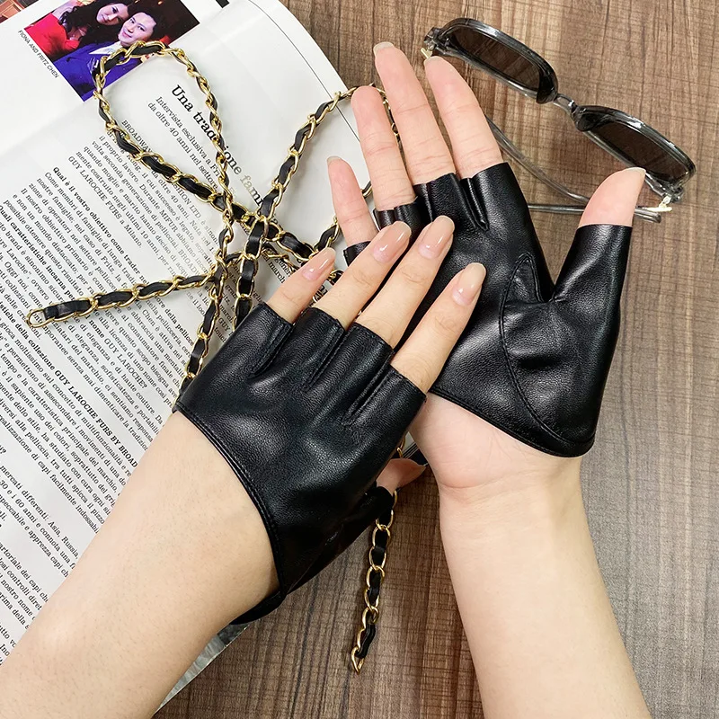 Women Half Finger PU Leather Short Gloves Sexy Modeling Dance Punk Gothic Party Cosplay Stage Performance Fingerless Mittens