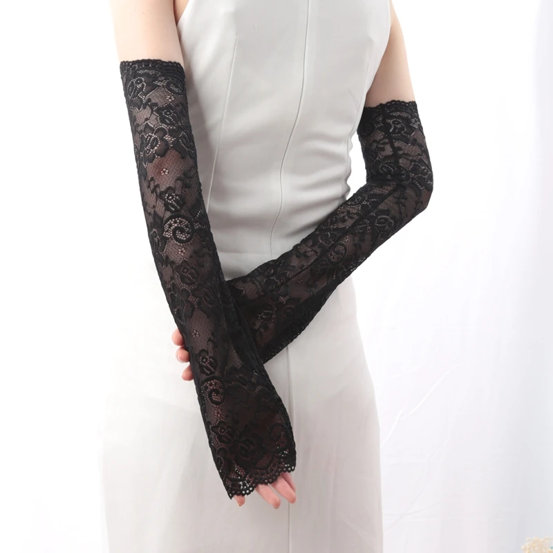 1 Pair Fashion Gloves Lace UV Protection Arm Sleeve Sunscreen Women Driving Dance Long Arm Protection Sleeves Fingerless Gloves