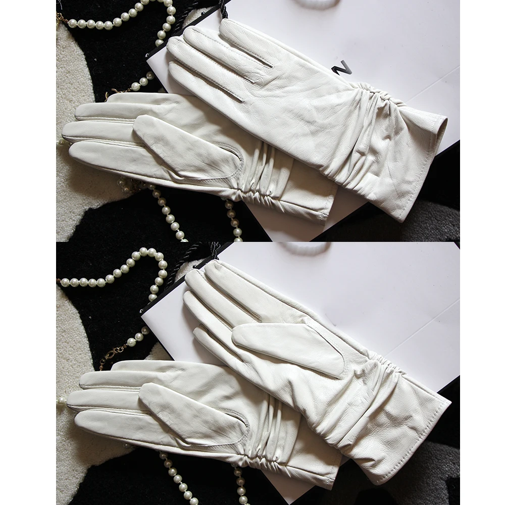 25cm Classic Pleated Genuine Leather Gloves Women Color Real Leather Gloves Sheepskin Leather Femal Winter Gloves