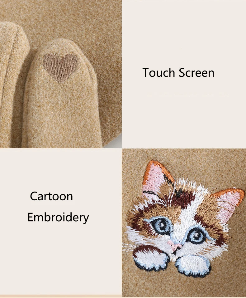 Cartoon Cat Embroidery Warm Gloves Women Winter Thick Cycling Driving Youth Students Fashion Cute Touch Screen Mittens Girl Gift