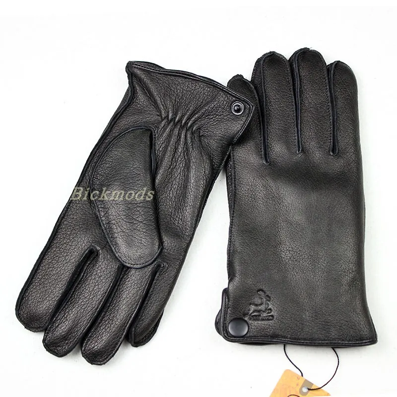 Winter Thick Warm Deerskin Gloves Men's Leather Fashion Simple Outer Seam Style Flannel Lining Thin Wool Points Free Shipping