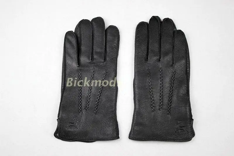 Winter Thick Warm Deerskin Gloves Men's Leather Fashion Simple Outer Seam Style Flannel Lining Thin Wool Points Free Shipping