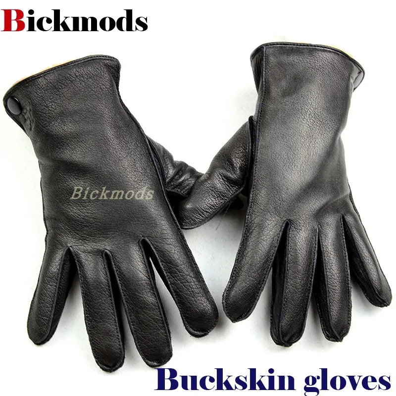 Winter Thick Warm Deerskin Gloves Men's Leather Fashion Simple Outer Seam Style Flannel Lining Thin Wool Points Free Shipping