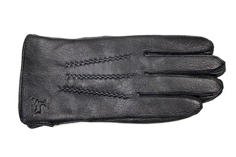 Winter Thick Warm Deerskin Gloves Men's Leather Fashion Simple Outer Seam Style Flannel Lining Thin Wool Points Free Shipping