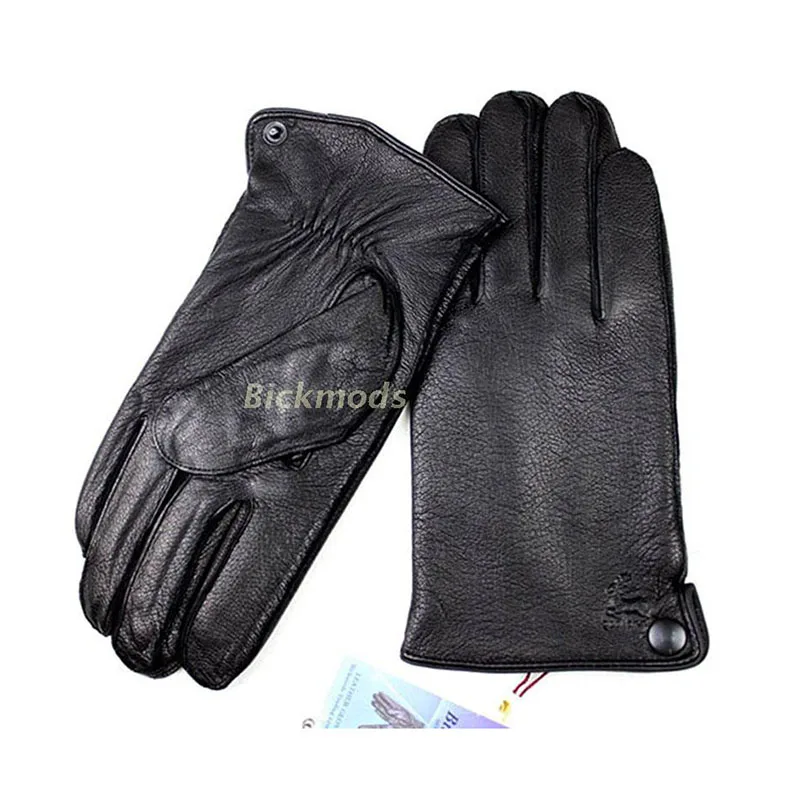 Winter Thick Warm Deerskin Gloves Men's Leather Fashion Simple Outer Seam Style Flannel Lining Thin Wool Points Free Shipping