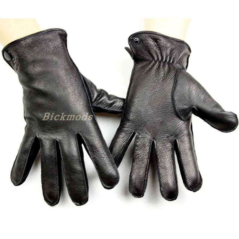 Winter Thick Warm Deerskin Gloves Men's Leather Fashion Simple Outer Seam Style Flannel Lining Thin Wool Points Free Shipping