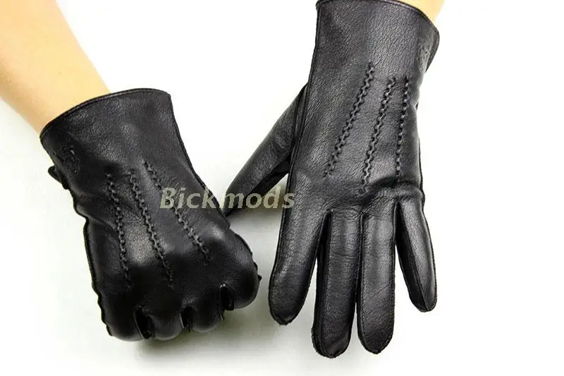 Winter Thick Warm Deerskin Gloves Men's Leather Fashion Simple Outer Seam Style Flannel Lining Thin Wool Points Free Shipping