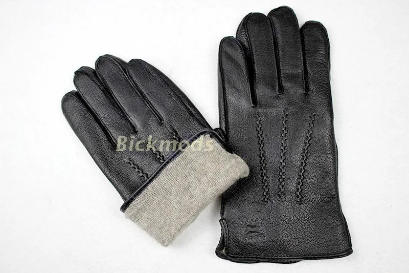 Winter Thick Warm Deerskin Gloves Men's Leather Fashion Simple Outer Seam Style Flannel Lining Thin Wool Points Free Shipping