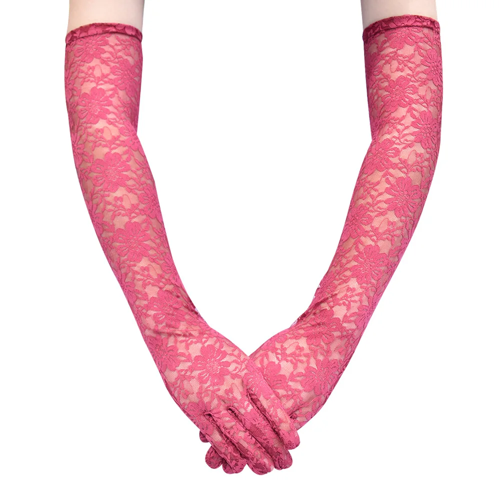 New Elastic Floral Lace Full Finger Holiday Party Gloves For Men Women Solid Sunscreen Long Mittens Outdoor Dress Up Gloves