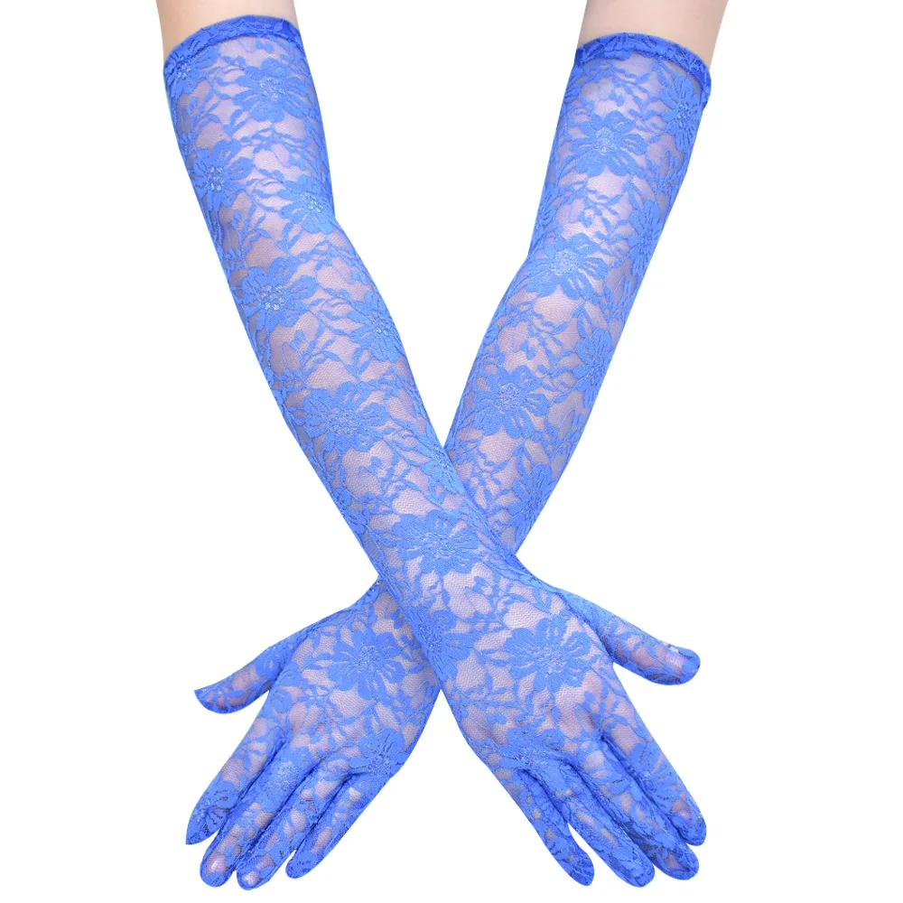 New Elastic Floral Lace Full Finger Holiday Party Gloves For Men Women Solid Sunscreen Long Mittens Outdoor Dress Up Gloves